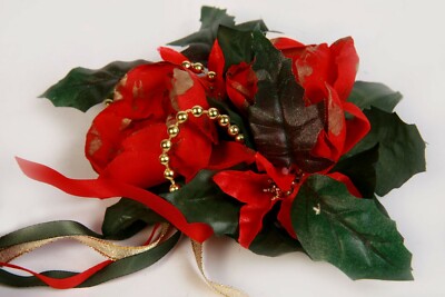 Kerzendekoration Weihnachts-Kerzenschmuck rot Weihnachtstern Perlenkette 7oer