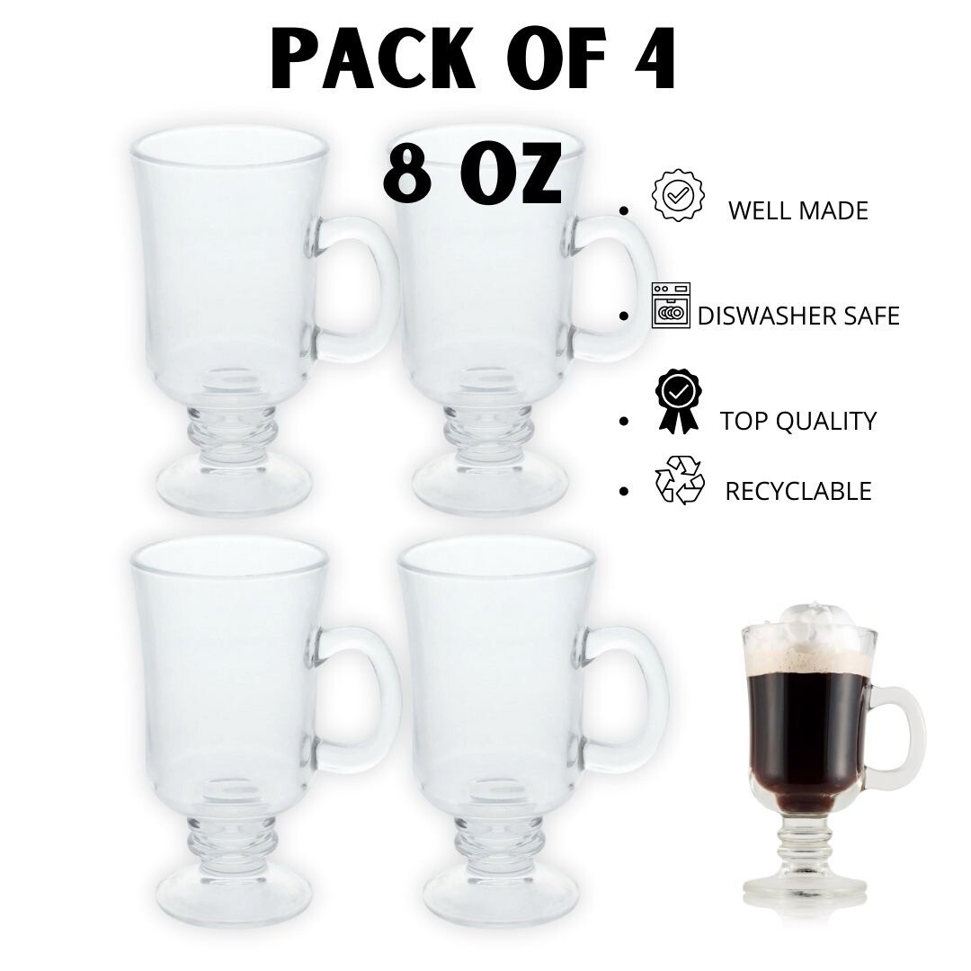 Irish Glass Coffee Cups, Set Of 4, 8 Ounce Drink Coffee, Tea, Chocolate |  eBay