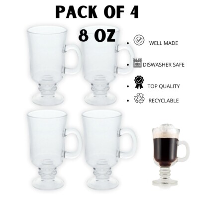 Irish Glass Coffee Cups, Set Of 4, 8 Ounce Drink Coffee, Tea, Chocolate |  eBay