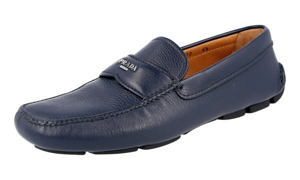 Prada Leder Logo Driving Loafer Slipper Schuhe - Navy Blau - Neu - 6,5 40,5-image
