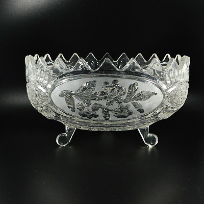 Crystal Clear Industries Footed Bowl Flora Collection Frosted Clear Yugoslavia