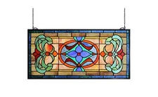 Yogoart Extra Large Horizontal Transom Window Stained Glass Window Panels Han...