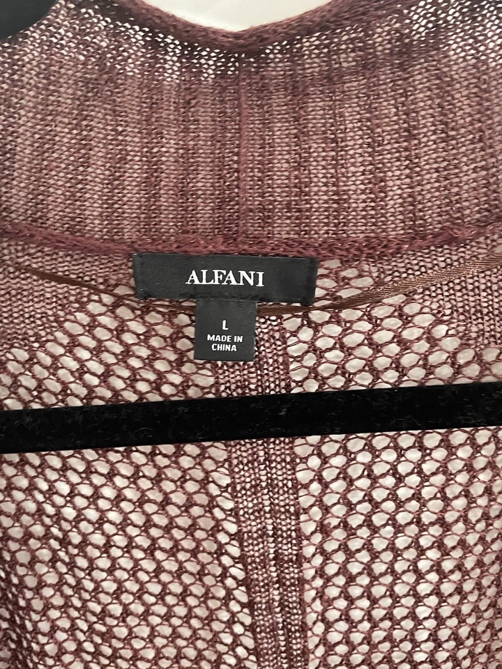 Alfani Burgundy Red  Lace Knitted Open Cardigan Size L 3/4 Sleeve - Image 4 of 4