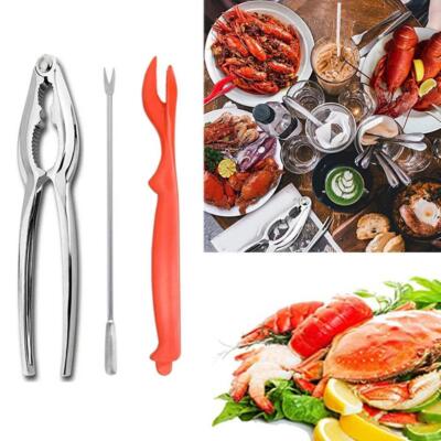 .>_.3 Stck. Meeresfrüchte Werkzeuge Krabbenknacker Nussknacker Gabeln Hummeröffner Set P7J9