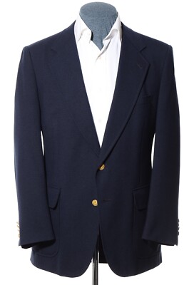 42R Vintage Kuppenheimer Navy-Blue Polyester Patch Pockets Blazer Jacket Coat L