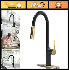 Modern Black and Gold Kitchen Faucet with Pull Down Sprayer, High Arc, Stainless
