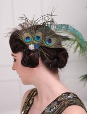 Aimimier 1920s Flapper Peacock Feather Hair Clip Headpiece Prom Party Festiva...