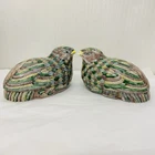 Antique Mirrored Pair Chinese Famille Verte Porcelain Quail Boxes Qing Dynasty