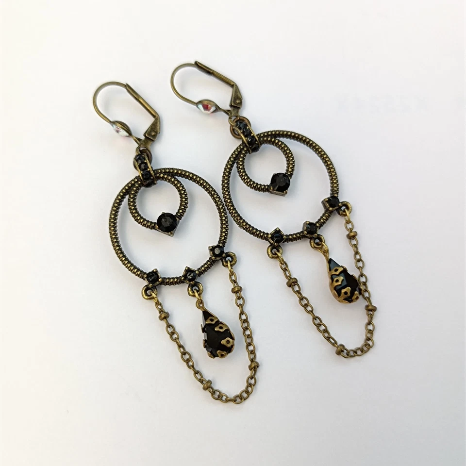 Pendientes Araña Michal Negrin Cristal Negro AB Gota Vintage Declaración Regalo Foto 2 de 4