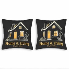 Set of 2 Decorative Throw Pillow Covers 18x18in - Charming House Illustration