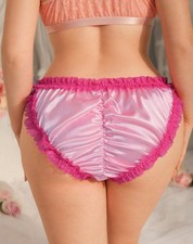 Pink Satin Ruched Knickers Ruffle lace Trim women sissy silky feel size 2XL 20
