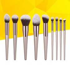 9Pcs Professional Makeup Brush Set Wooden Handle Coffee Color for Makeup Use