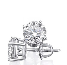 2.00 Carat D VVS Genuine Lab Grown Diamond Studs 14K White Gold Screw Back