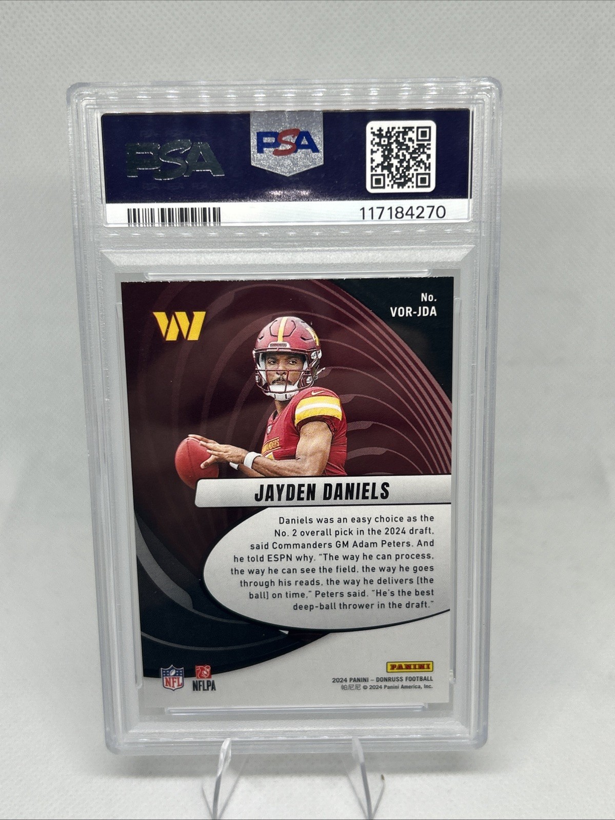 2024 Panini Donruss Vortex Jayden Daniels #VORJDA (RC) PSA 10 view 2