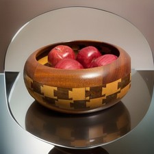 Extraordinary Wood Segmented Large Bowl Inlay Mahogany Maple  Walnut Vintage