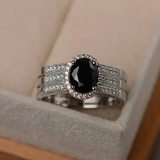 Black Onyx Gemstone 925 Sterling Silver Triple Band Women Ring Duty Free