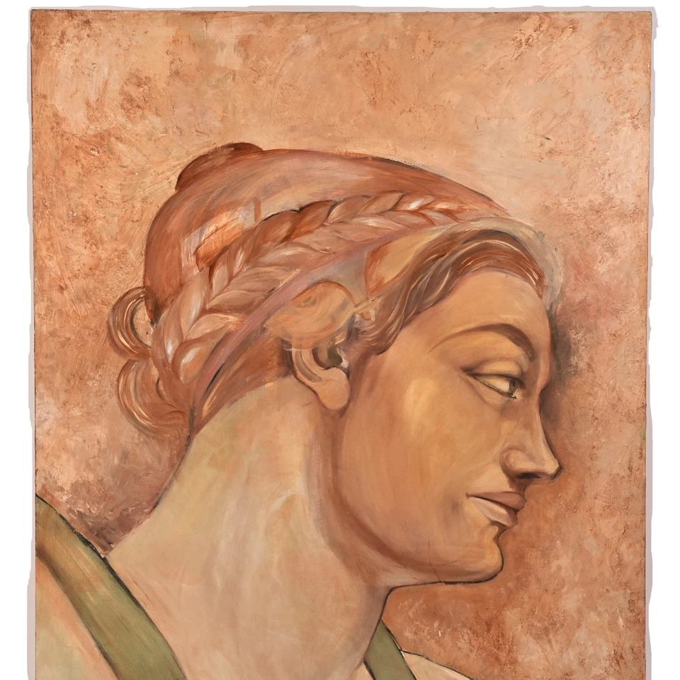 VIOLET OAKLEY Original Vintage Signed Michaelangelo Fresco Portrait Oil Painting - Image 3 of 4