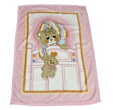 Sleepy Teddy Bear Baby Crib Blanket Pink Acrylic Plush Sherpa Nursery Toddler