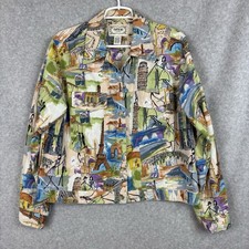Vintage Tantrums Art Wear Blazer Sz Large City Monuments Countries Sequin Cotton