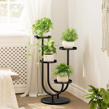 Bamworld Plant Stand Indoor Modern Corner Plants Shelf Display 4 Pots Black