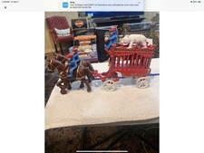 ANTIQUE STYLE CAST IRON HORSE DRAWN CARNIVAL WAGON HORSES BEAR DRIVERS/  READ  