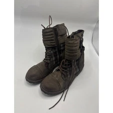 Roxy Brown Plaid Combat Lace Up Side Zip Boots Women's Size 7