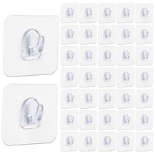 40-Pack Clear Small Plastic Adhesive Hooks for Hanging Drill-Free Wall Hooks