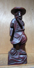 Vintage Hand Carved Old men Chinese Wood Sculpture 8 Inches