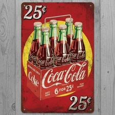 Coca-Cola Six For 25 Cents 8 x 12 Vintage Novelty Metal Sign Made In USA New!