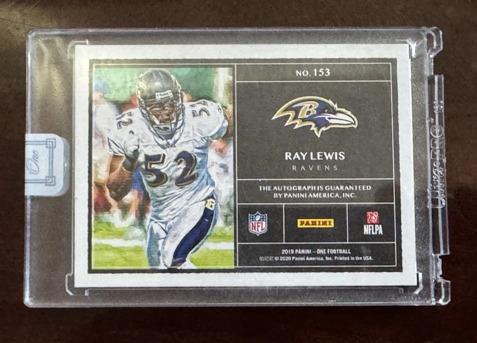 2019 Panini One RAY LEWIS Shadow Box AUTO #’D 11/15 Card No. 153 {RAVENS} - Image 3 of 3