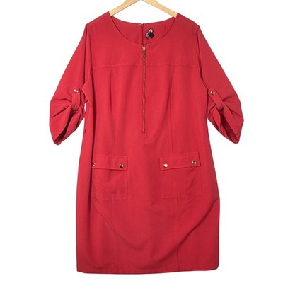 Sharagano Womens Size 18W Coral Red Dress Zip Pockets Work Career Chic