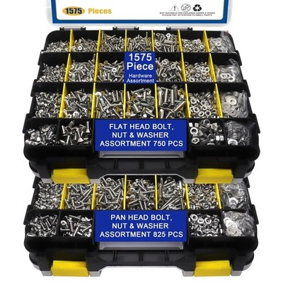 1575pcs Stainless Steel Nuts & Bolts Kit Phillips Screws w/ Organizer Box
