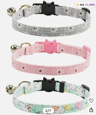 Breakaway Cat Collars with Bell, Set of 3, Durable & Safe Cute Gray,Pink,Blue