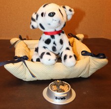 Wild Republic Black White Spotted Dalmatian Puppy Plush Toy 9" w/Bed Dish