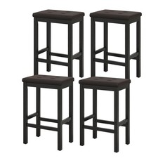 24" Upholstered Bar Stools Set of 4 w/ Solid Wood Legs PVC Leather Surface