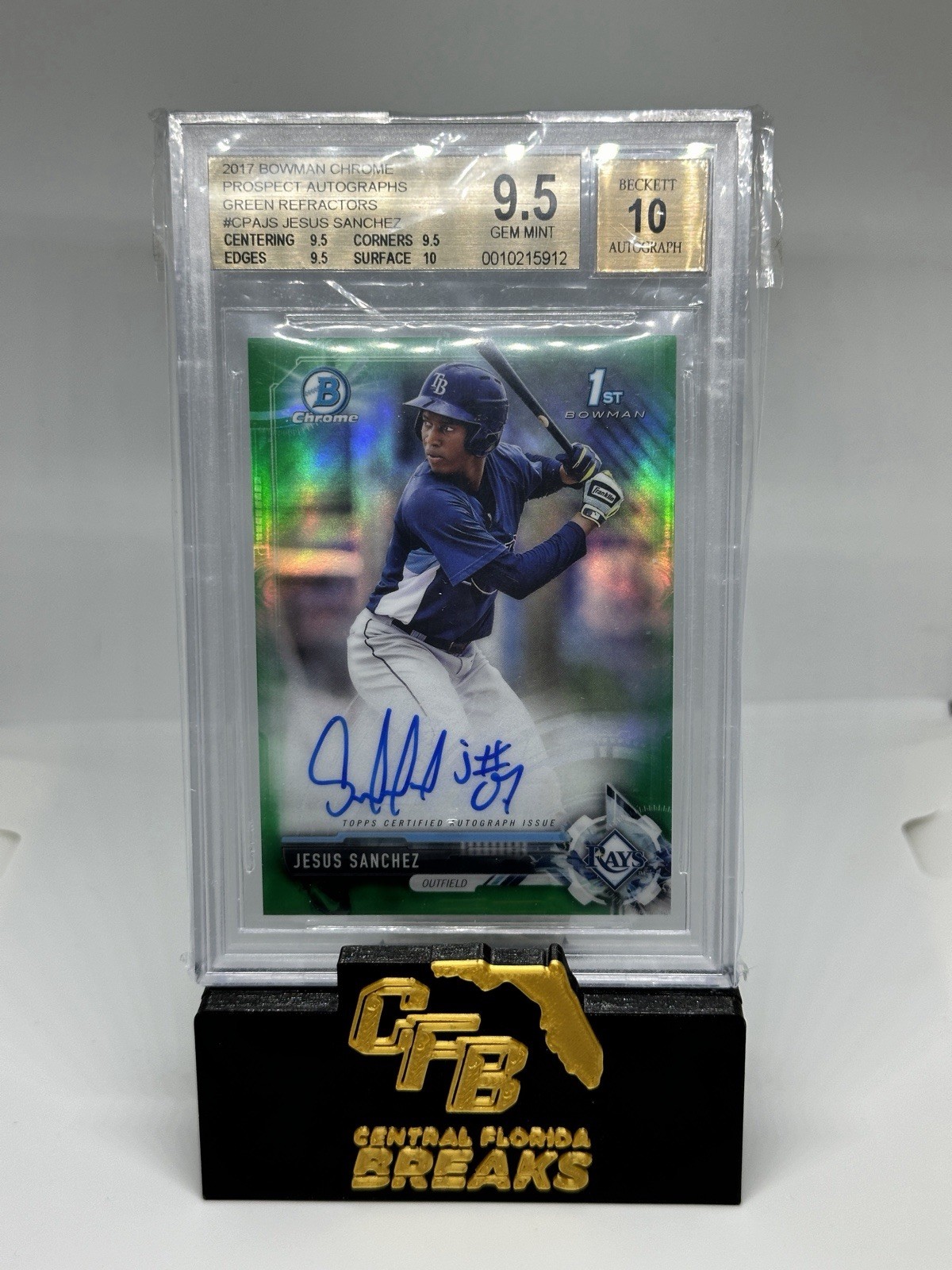 2017 Bowman Chrome Jesus Sanchez Green Refractor Auto /99 BGS 9.5 GEM MINT RC