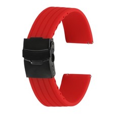 Silicone Watch Bands 24mm Soft Watch Bands with Black Snap Buckle, Red