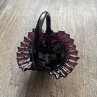 Vtg Fenton Amethyst Glass Candy Dish Bridal Basket Crimped Ruffled Edge