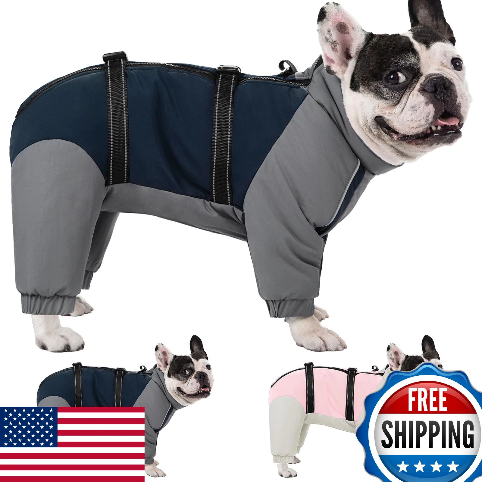 KOESON 4-Leg Winter Dog Coat w/ Adjustable Buckles - Warm, Waterproof Jacket