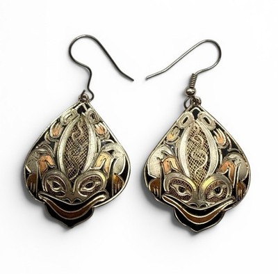 Vintage White Frog Copper Earrings Wayne Eagleboy Northwest Coast Native America
