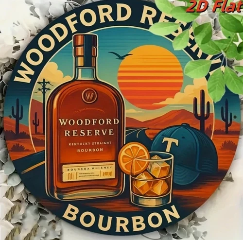 Vintage Tin Metal Sign Reserve Bourbon Whiskey Round Aluminum 8x8