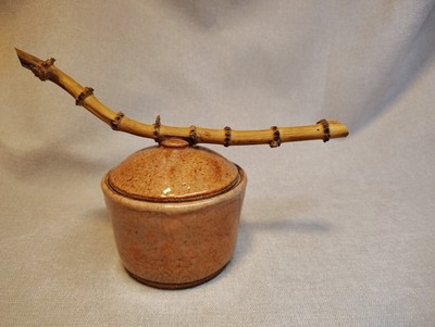 Studio Art Pottery / Lid with Bamboo Branch  ~ Signed by Artist