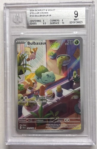 Bulbasaur 143/142 Illustration Rare Stellar Crown Holo Graded Beckett Mint 9