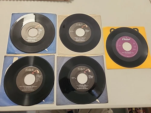 Vintage Lot Of 5 45s Elvis Presley The Beatles Records