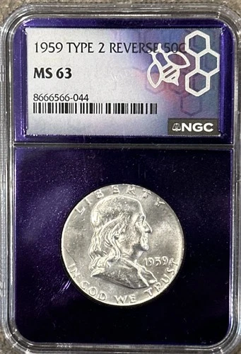 1959 Type 2 Franklin 50C NGC MS63 Certified 50C Reverse Purple Core