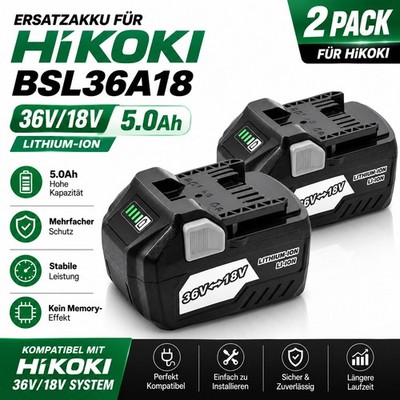 2X Akku für HiKOKI BSL36A18 BSL36B18 C18DBL DH36DPC G3613DB UB18DJL18V 36V 5.0Ah