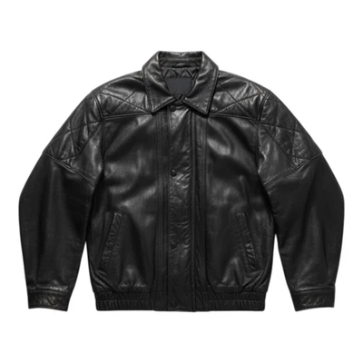 Vintage Leder Bomberjacke Schwarz Echtleder Unisex Oversized M L XL - Bild 1 von 4