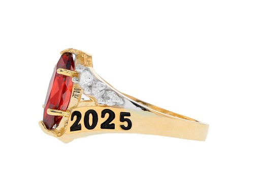 Anello Laurea Oro 10k o 14k Granato Simulato Pietra Nascita Classe 2025 - Foto 3 di 6