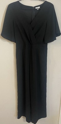 LOFT Black Wide-Leg V-Neck Short Sleeve Jumpsuit with Pockets, Zipper, Size 0