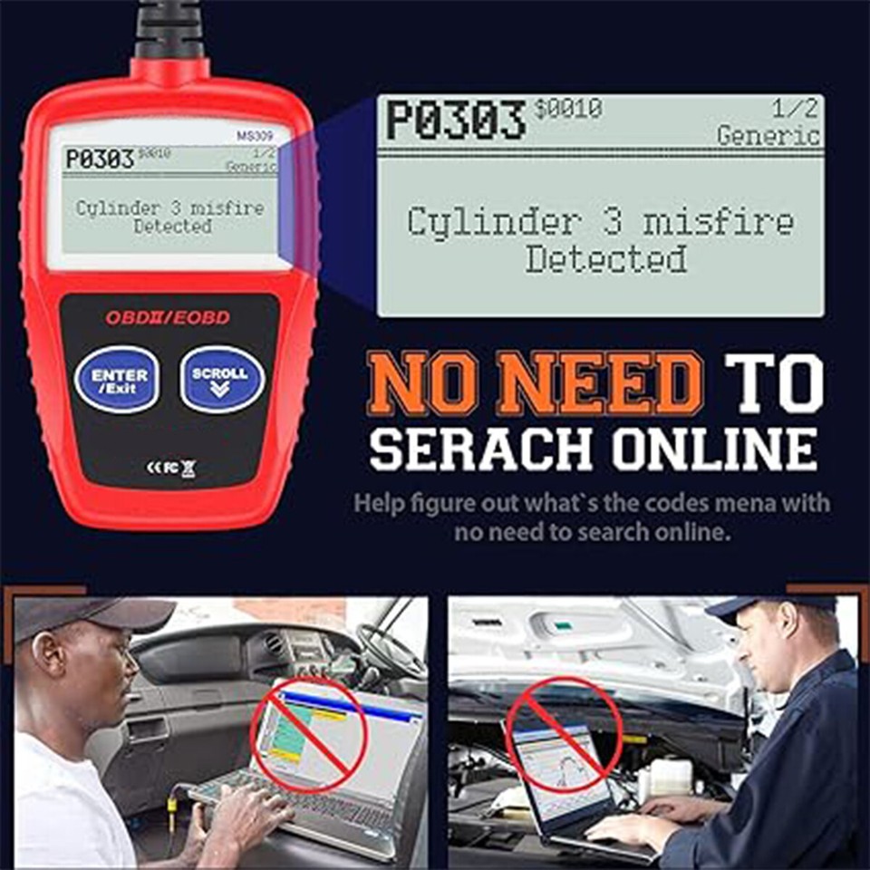 MS309 Automotive Code Reader OBD2 Scanner Car Check Engine Fault ...